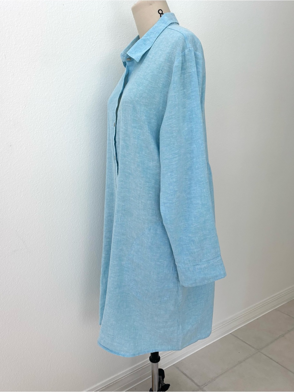 Habitat Linen Solid Shirt Dress NWT Topaz Blue Classic Spring 2026 L - Picture 4 of 12
